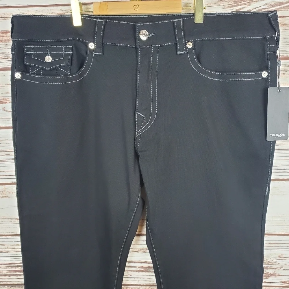 NWT True Religion Mens 40x32 Black Ricky Relaxed Straight Leg Jeans
